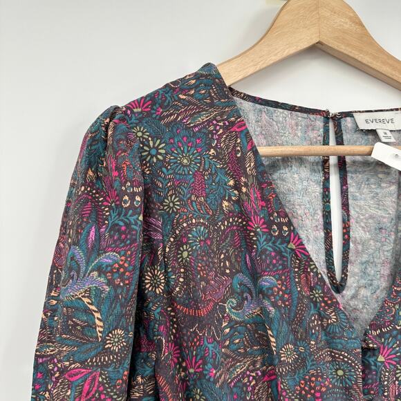 EVEREVE NWT Ember V Neck Multicolor Print Cotton Blend Tie Waist Jumpsuit  // M - Picture 8 of 16